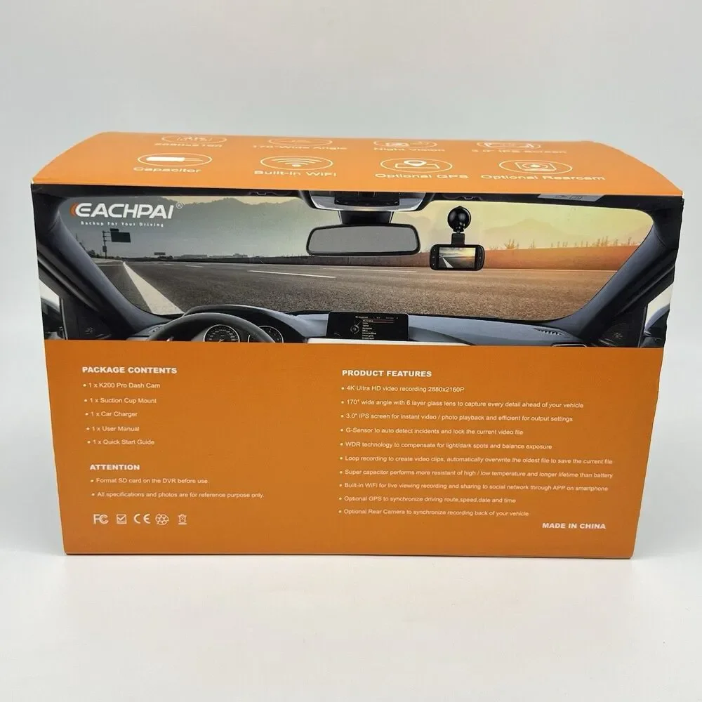 4K Dash Cam Dual Front & Back Camera UHD WiFi Night Vision GPS EACHPAI K200 Pro
